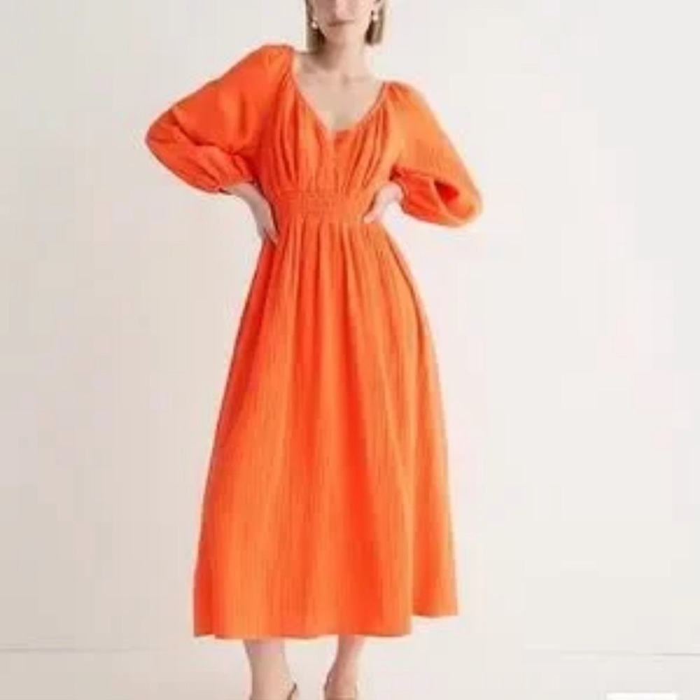 J CREW Dress Cotton Poplin Tangerine Orange Womens Size M